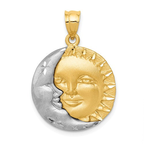 14k Gold Two Tone Sun and Moon Pendant Charm