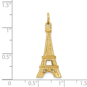 14k Yellow Gold Paris Eiffel Tower 3D Pendant Charm