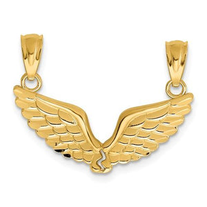 14k Yellow Gold Angel Wings Break Apart Pendant Charm