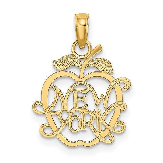 14K Yellow Gold New York City NYC Big Apple Pendant Charm