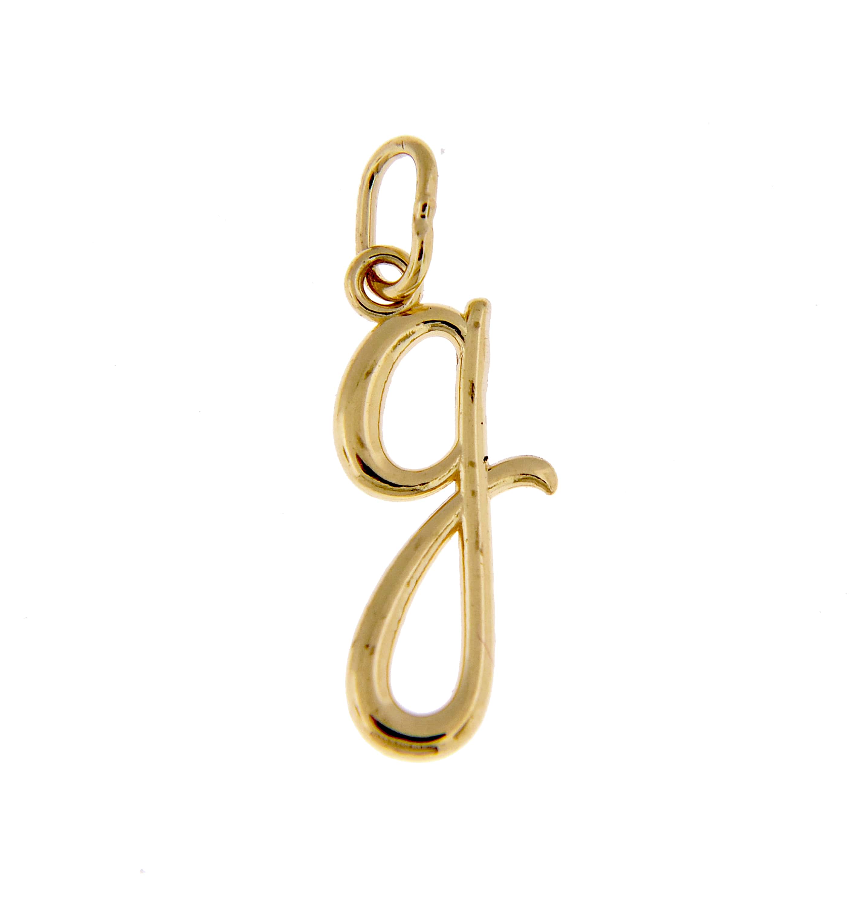 14K Yellow Gold Lowercase Initial Letter G Script Cursive Alphabet Pendant Charm