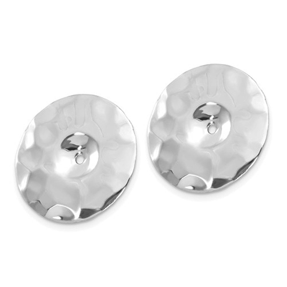 14K White Gold Polished Hammered Round Disc Earring Jackets