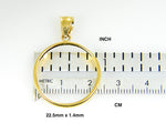 Φόρτωση εικόνας στο εργαλείο προβολής Συλλογής, 14K Yellow Gold Holds 22.5mm x 1.4mm Coins or Mexican 10 Peso or Mexican 1/4 oz ounce Coin Holder Tab Back Frame Pendant

