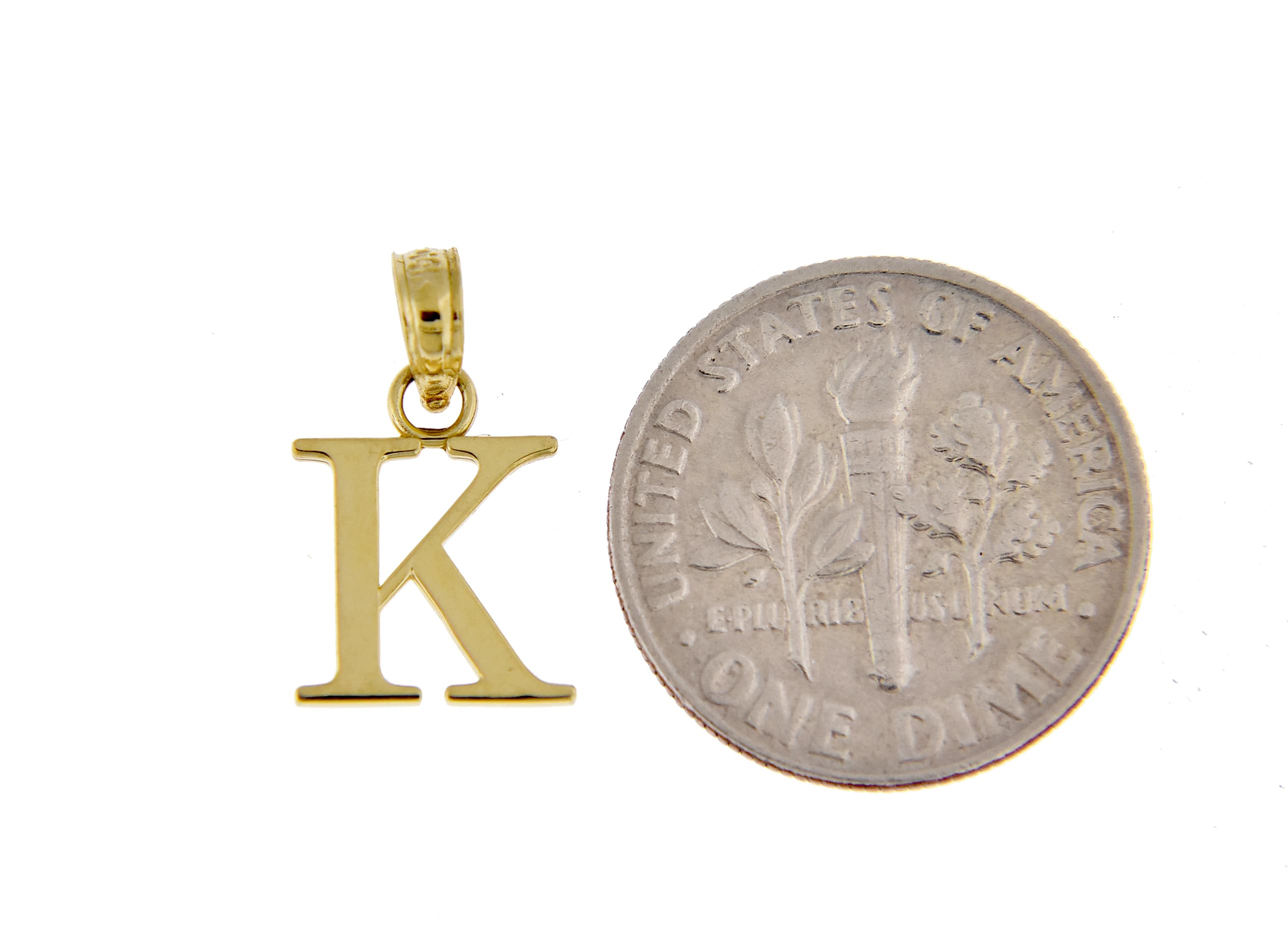 14K Yellow Gold Uppercase Initial Letter K Block Alphabet Pendant Charm
