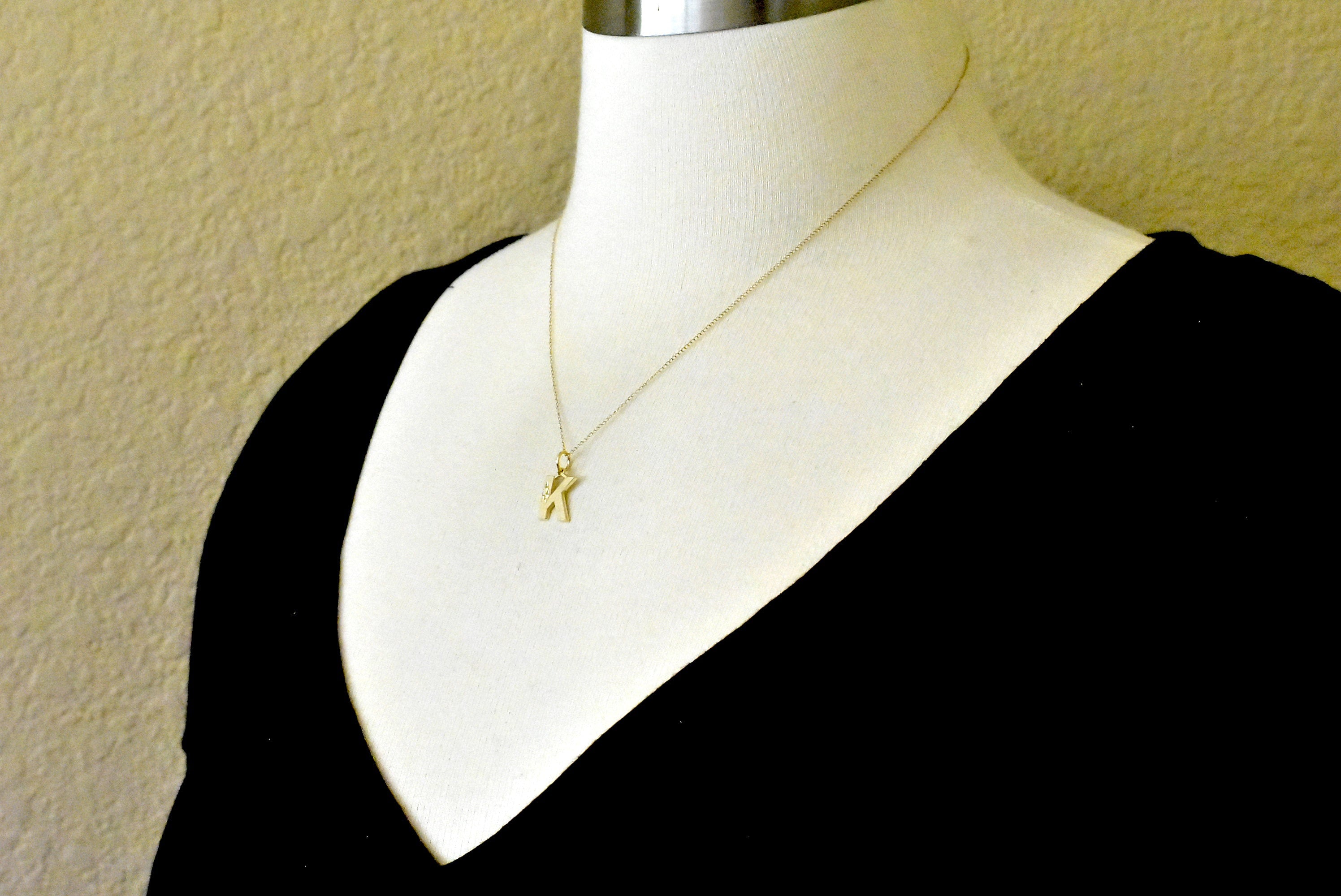10K Yellow Gold Uppercase Initial Letter K Block Alphabet Diamond Cut Pendant Charm