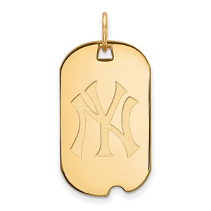 14k 10k Yellow White Gold or Sterling Silver New York Yankees LogoArt Licensed Major League Baseball MLB Dog Tag Pendant Charm