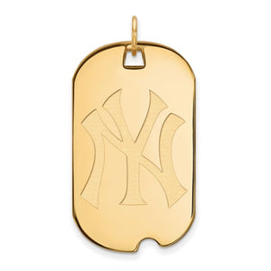 14k 10k Yellow White Gold or Sterling Silver New York Yankees LogoArt Licensed Major League Baseball MLB Dog Tag Pendant Charm