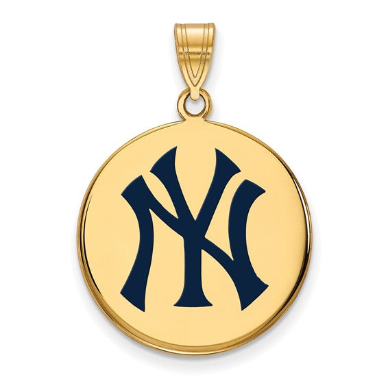 Sterling Silver Gold Plated Enamel New York Yankees LogoArt Licensed Major League Baseball MLB Round Disc Pendant Charm