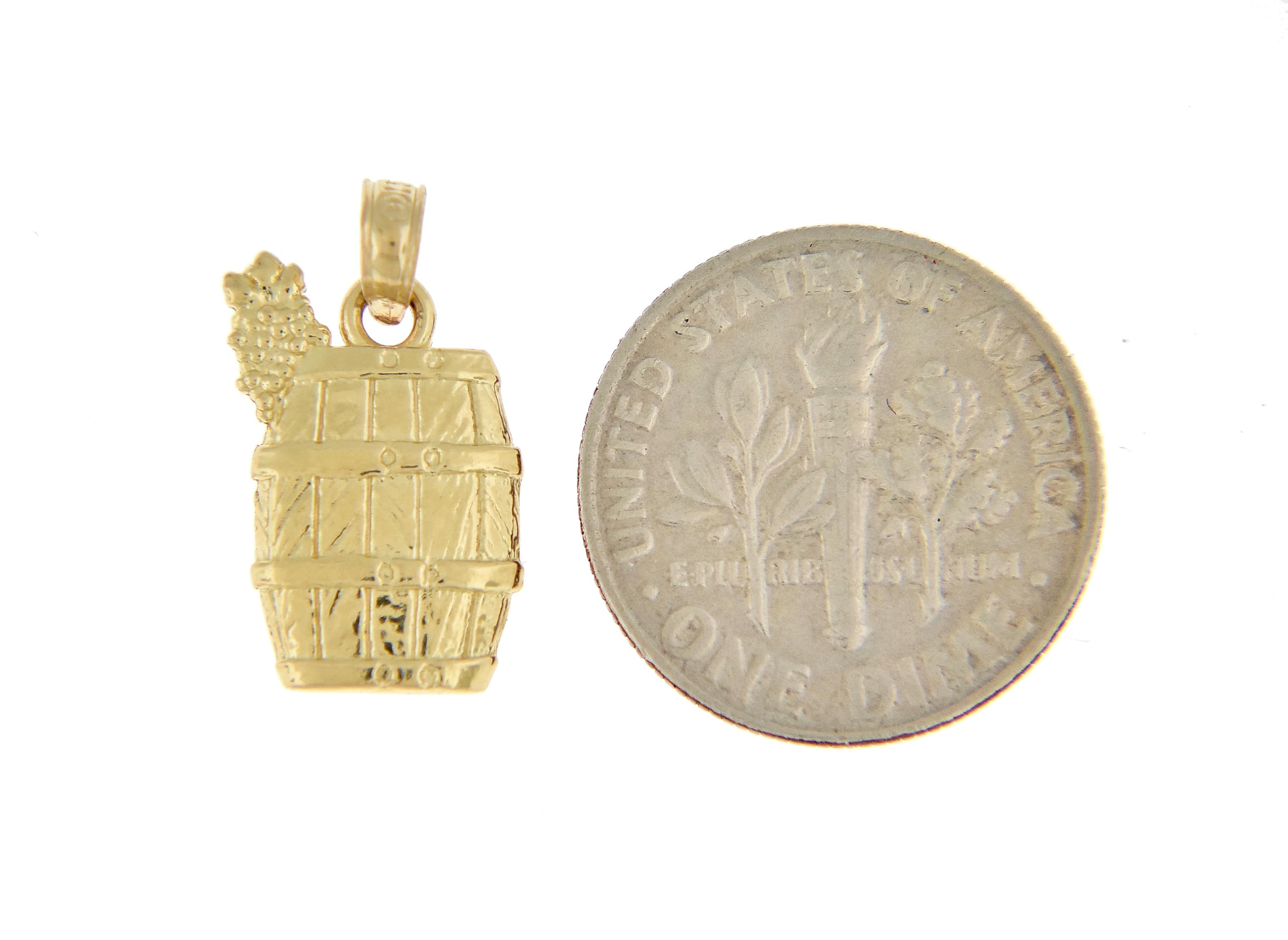 14k Yellow Gold Wine Barrel with Grapes Pendant Charm