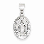 將圖片載入圖庫檢視器 14k White Gold Blessed Virgin Mary Miraculous Medal Oval Small Hollow Pendant Charm
