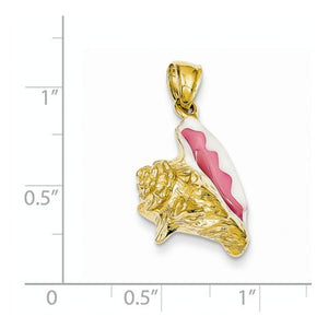14k Yellow Gold with Enamel Conch Shell 3D Pendant Charm