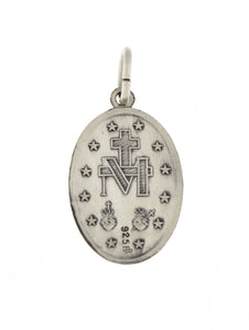 Sterling Silver Blessed Virgin Mary Miraculous Medal Oval Pendant Charm