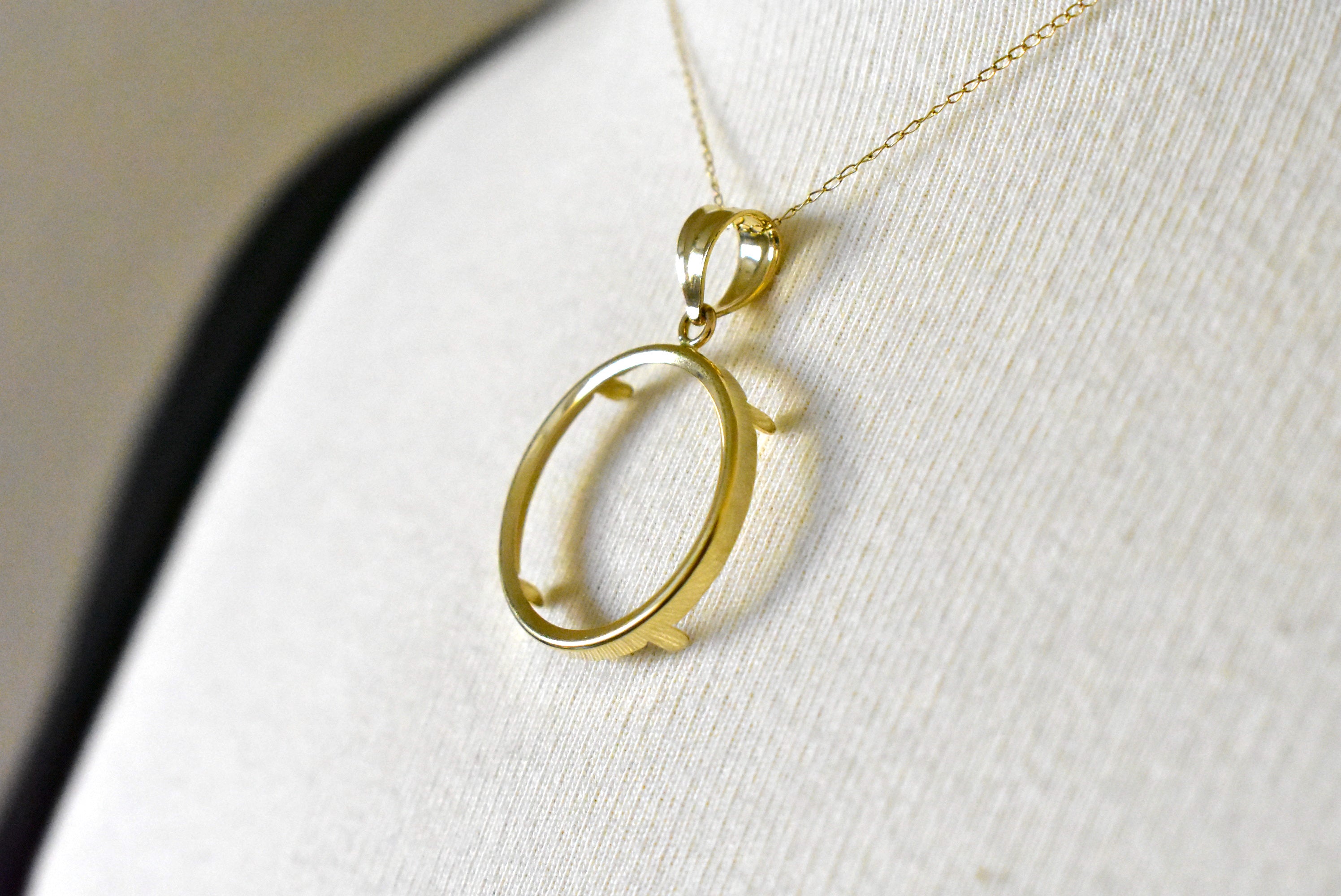 14K Yellow Gold Holds 22mm x 1.8mm Coins or 1/4 oz ounce American Eagle South African Krugerrand Chinese Panda Coin Holder Tab Back Frame Pendant