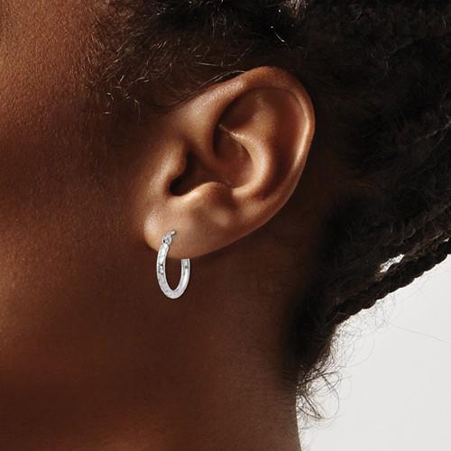 Sterling Silver Diamond Cut Classic Round Hoop Earrings 15mm x 2mm