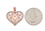 Kép betöltése a galériamegjelenítőbe: 14k Rose Gold and Rhodium Filigree Heart Pendant Charm
