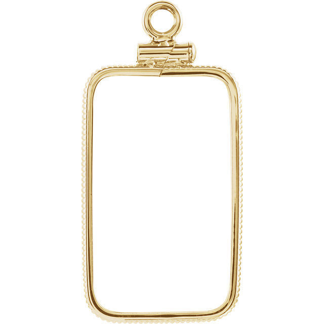 14k yellow gold holds 23.5mm x 14mm coins or credit suisse 5 gram coin edge screw top frame holder mounting