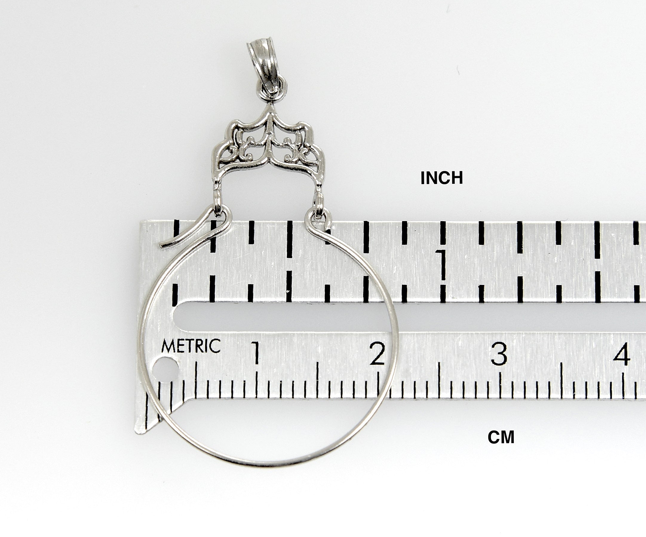 14K White Gold Filigree Charm Holder Pendant