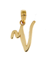 Load image into Gallery viewer, 14K Yellow Gold Script Initial Letter V Cursive Alphabet Pendant Charm
