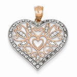 將圖片載入圖庫檢視器 14k Rose Gold and Rhodium Filigree Heart Pendant Charm
