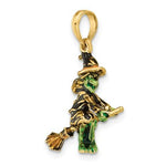 Charger l&#39;image dans la galerie, 14k Yellow Gold Halloween Flying Witch with Broom 3D Pendant Charm
