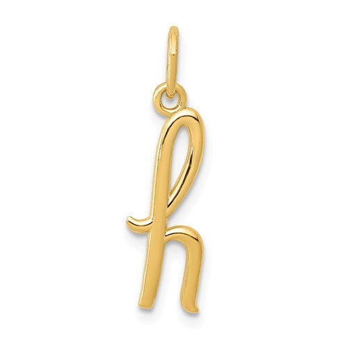 14K Yellow Gold Lowercase Initial Letter H Script Cursive Alphabet Pendant Charm