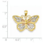 Afbeelding in Gallery-weergave laden, 14k Yellow Gold Rhodium Butterfly Open Back Pendant Charm
