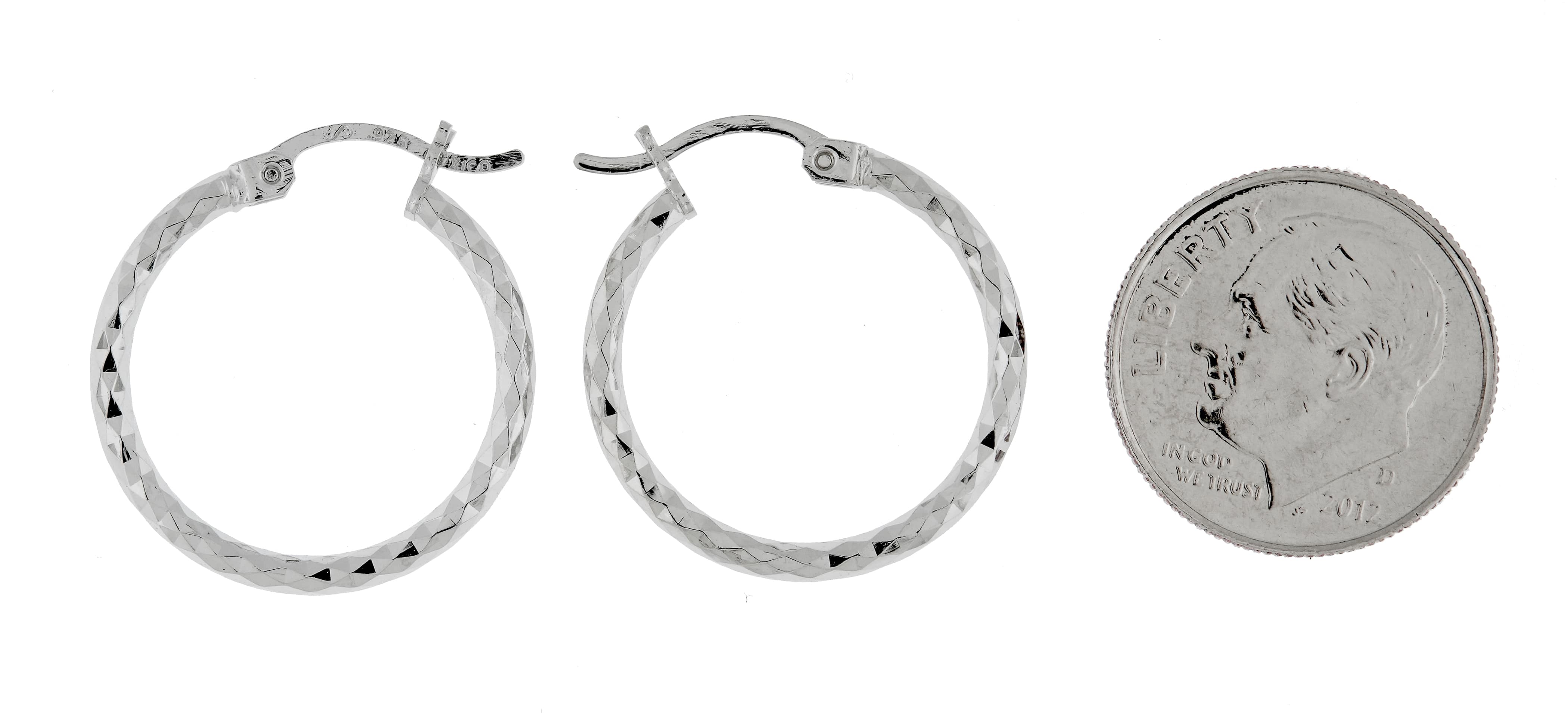 Sterling Silver Diamond Cut Classic Round Hoop Earrings 20mm x 2mm