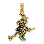 Lade das Bild in den Galerie-Viewer, 14k Yellow Gold Halloween Flying Witch with Broom 3D Pendant Charm
