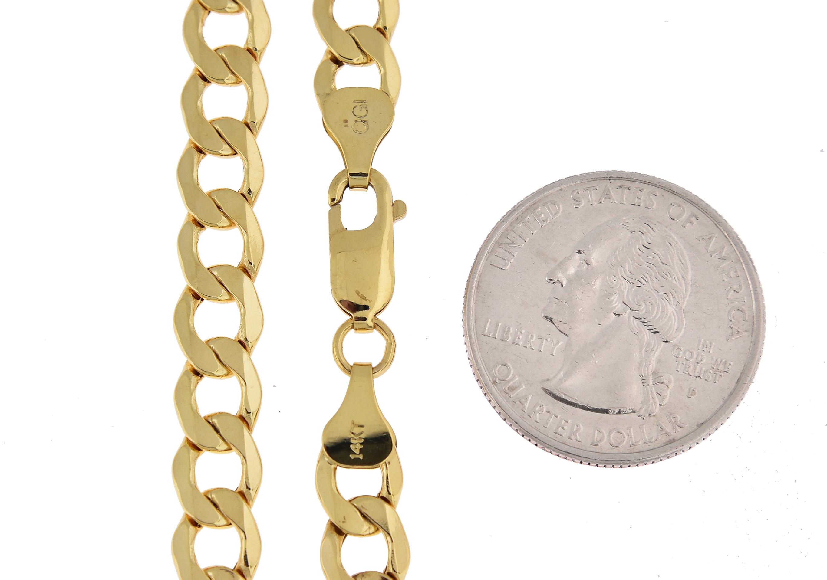 14K Yellow Gold 7mm Curb Link Bracelet Anklet Choker Necklace Pendant Chain with Lobster Clasp