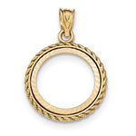 Load image into Gallery viewer, 14K Yellow Gold 1/10 oz One Tenth Ounce American Eagle Coin Holder Bezel Rope Edge Diamond Cut Prong Pendant Charm Holds 16.5mm x 1.3mm Coins
