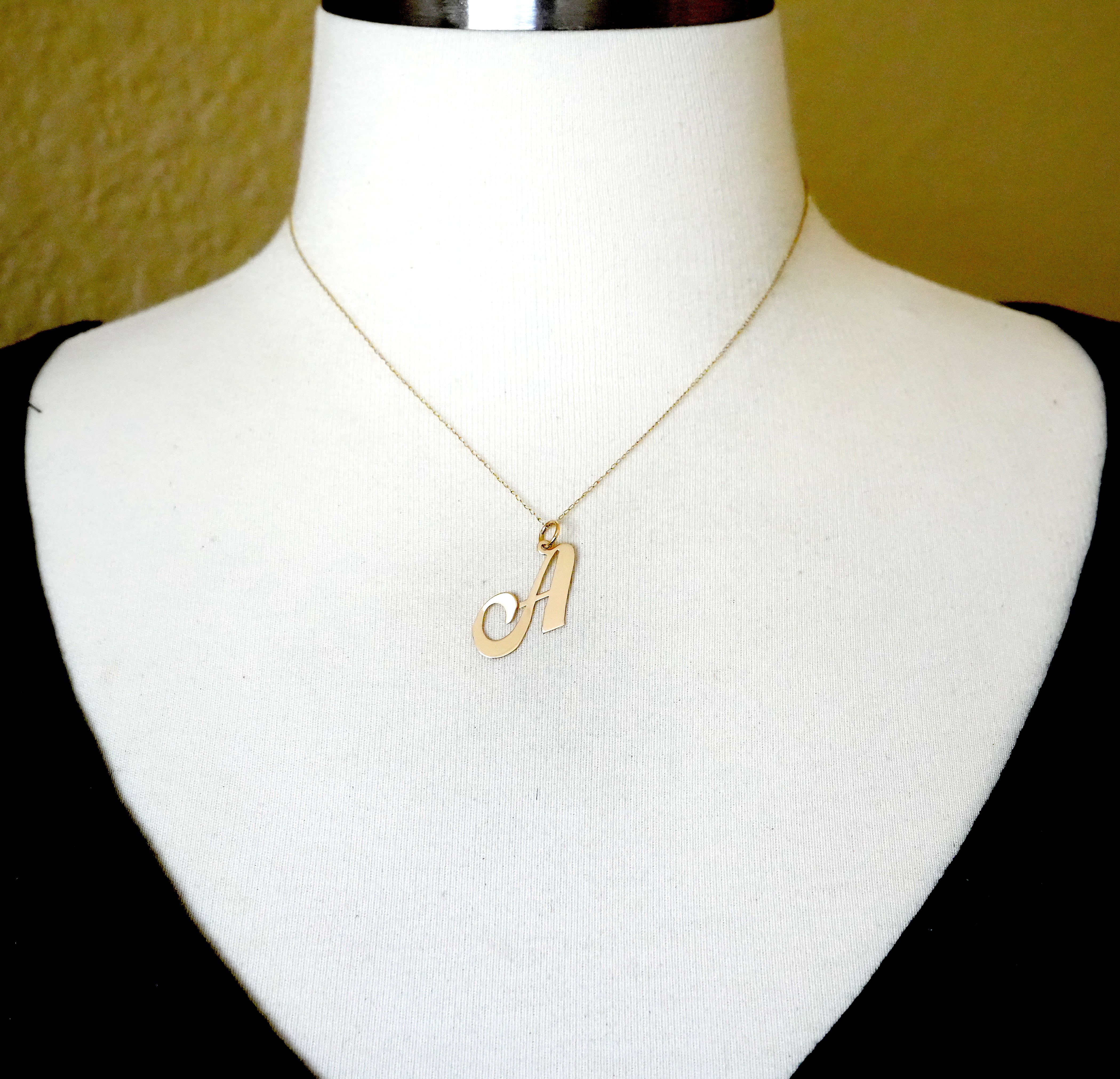 14K Yellow Gold Initial Letter A Cursive Script Alphabet Pendant Charm