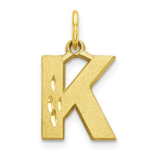 10K Yellow Gold Uppercase Initial Letter K Block Alphabet Diamond Cut Pendant Charm