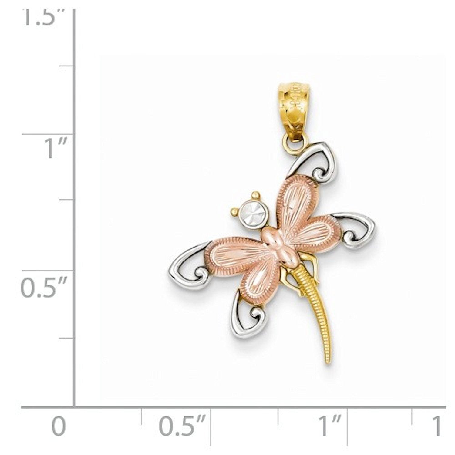 14k Gold Two Tone and Rhodium Dragonfly Pendant Charm