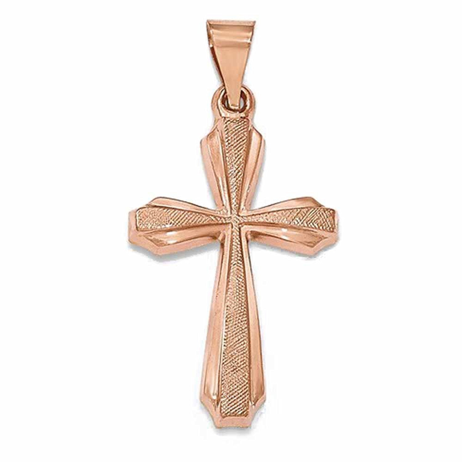 14k Rose Gold Brushed Polished Latin Cross Pendant Charm