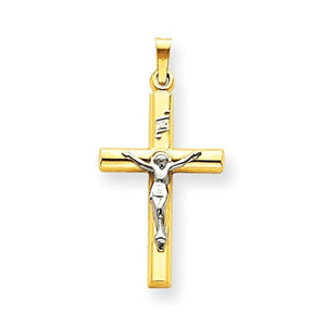14k Gold Two Tone INRI Crucifix Cross Hollow Pendant Charm