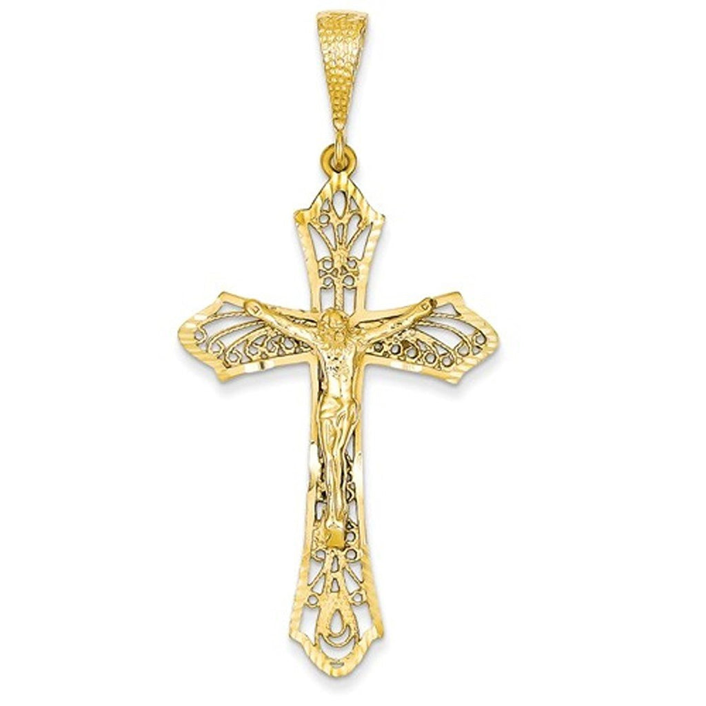 14k Yellow Gold Large Cross Crucifix Pendant Charm - [cklinternational]