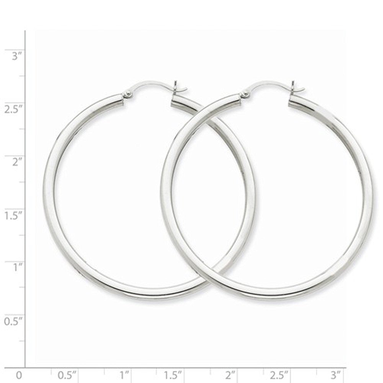 14K White Gold 50mm x 3mm Classic Round Hoop Earrings