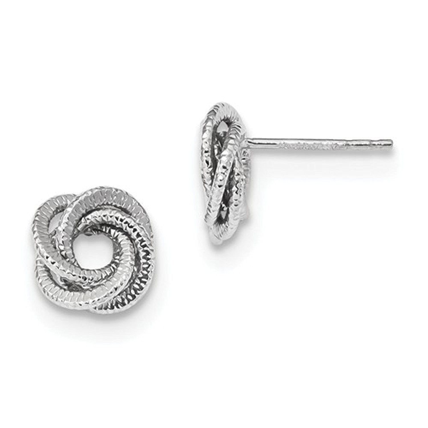 14k White Gold Textured Love Knot Stud Post Earrings