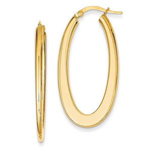 14k Yellow Gold Modern Contemporary Geometric Tapered Oval Hoop Earrings