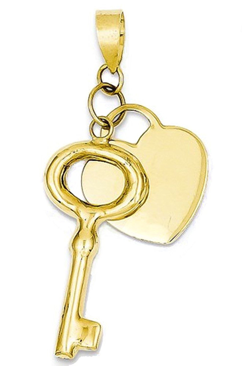 14k yellow gold heart and key pendant charm