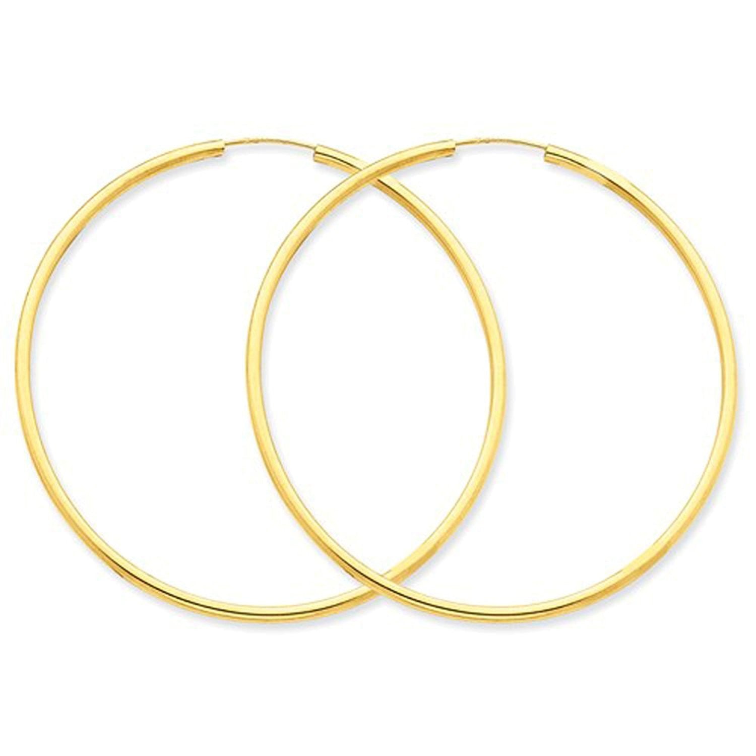 14K Yellow Gold 55mm x 2mm Round Endless Hoop Earrings