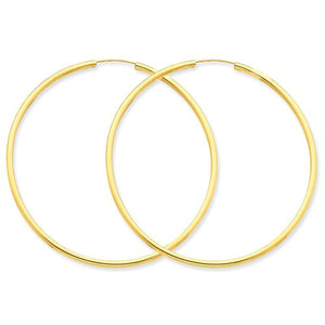 14K Yellow Gold 55mm x 2mm Round Endless Hoop Earrings