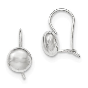 14k White Gold Round Button 8mm Kidney Wire Button Earrings