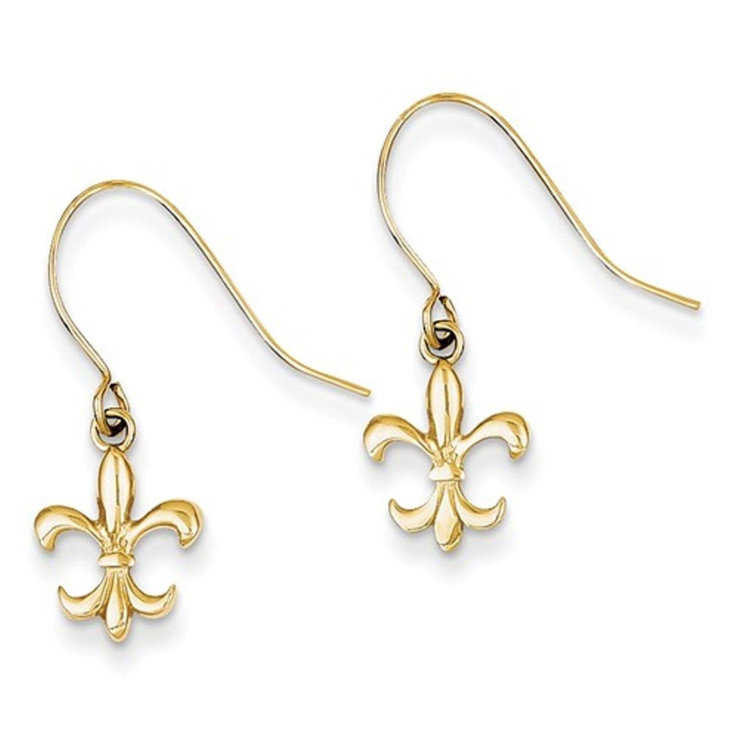 14k Yellow Gold Fleur de Lis Small Hook Dangle Earrings