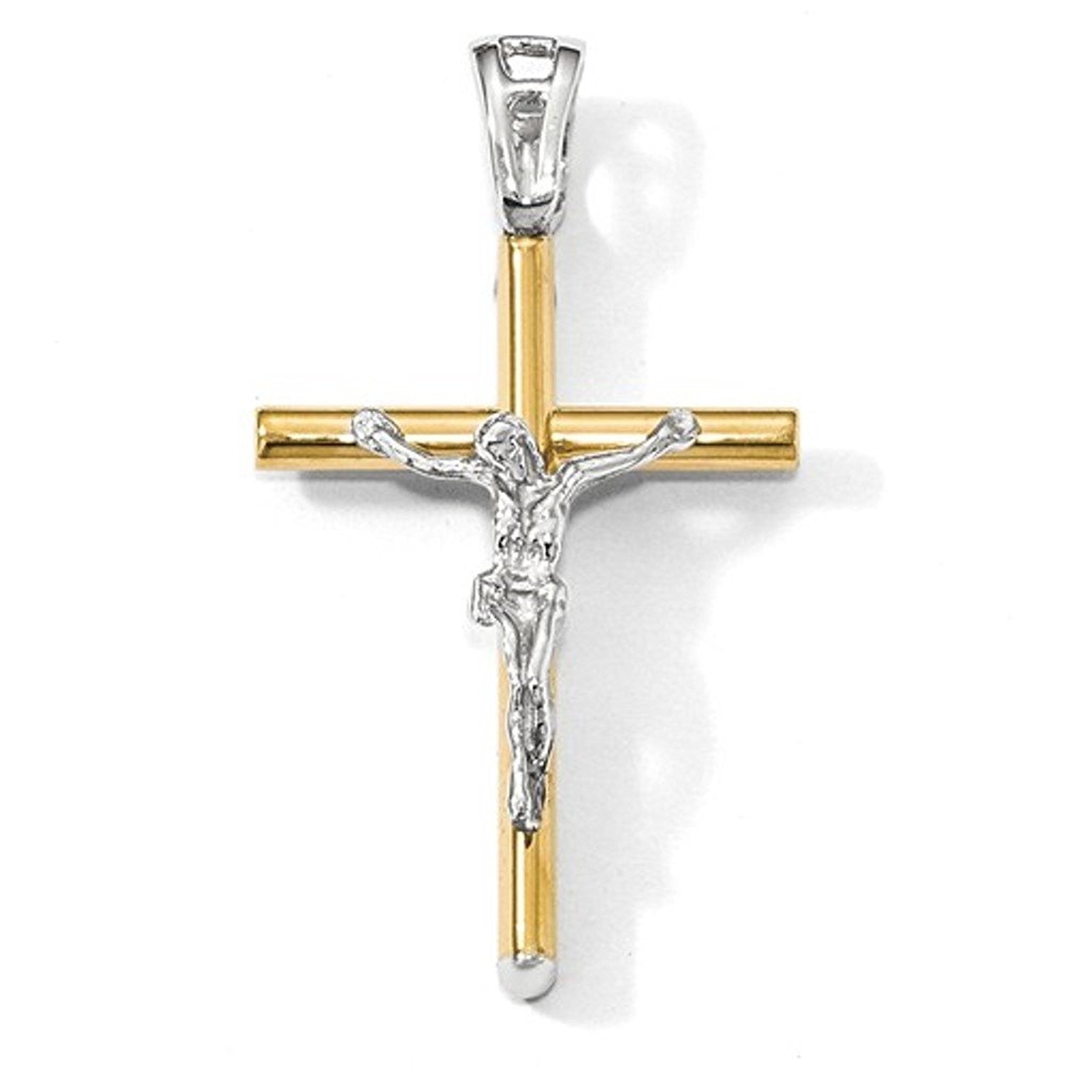 14k Gold Two Tone Cross Crucifix Pendant Charm