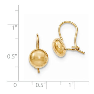 14k Yellow Gold Round Button 8mm Kidney Wire Button Earrings