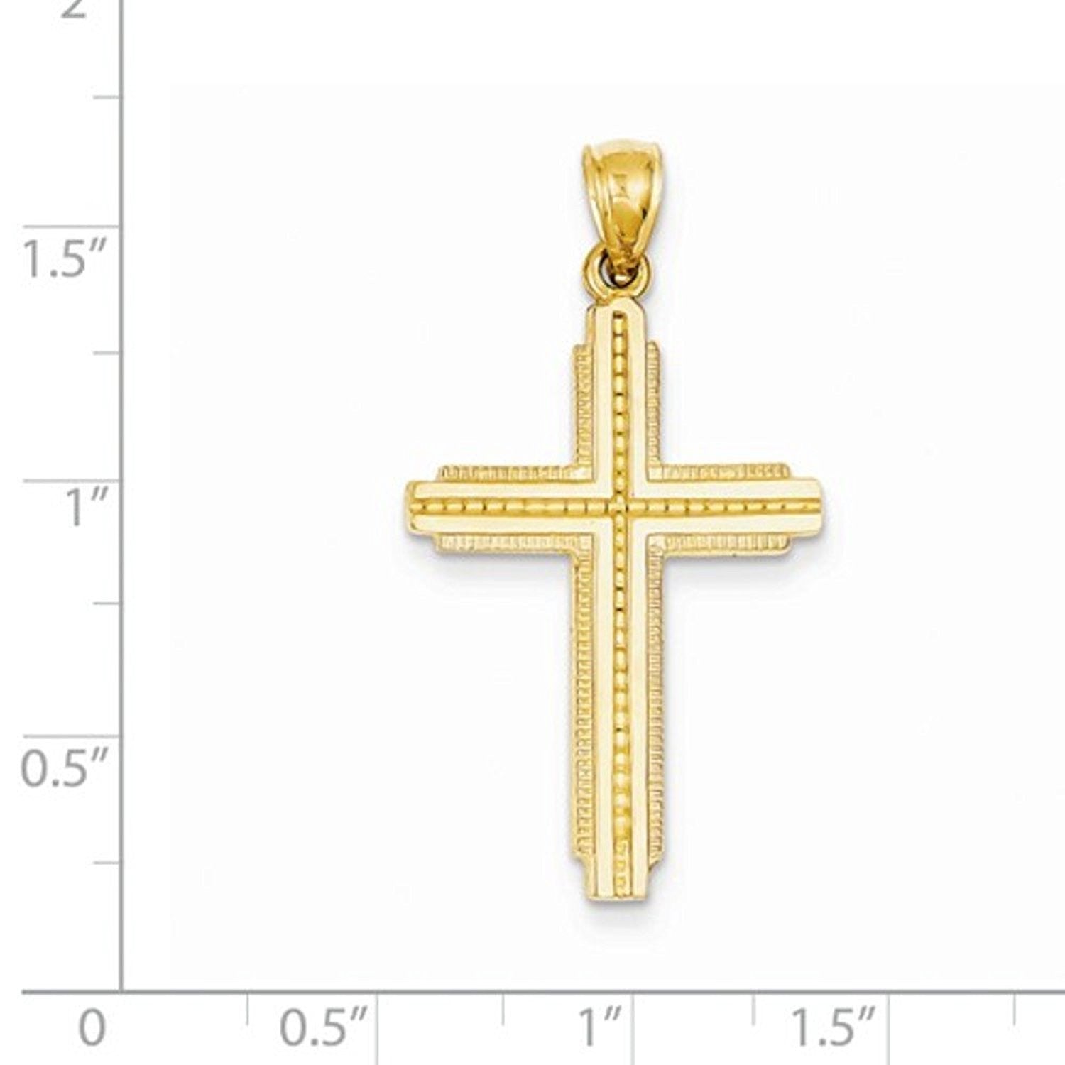 14k Yellow Gold Textured Outlined Cross Pendant Charm - [cklinternational]