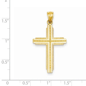 14k Yellow Gold Textured Outlined Cross Pendant Charm - [cklinternational]