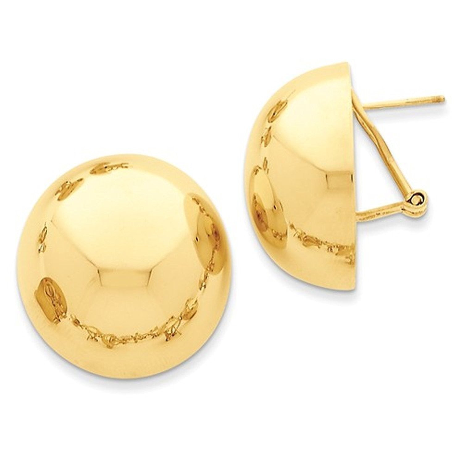 14k Yellow Gold Polished 24mm Half Ball Omega Post Earrings