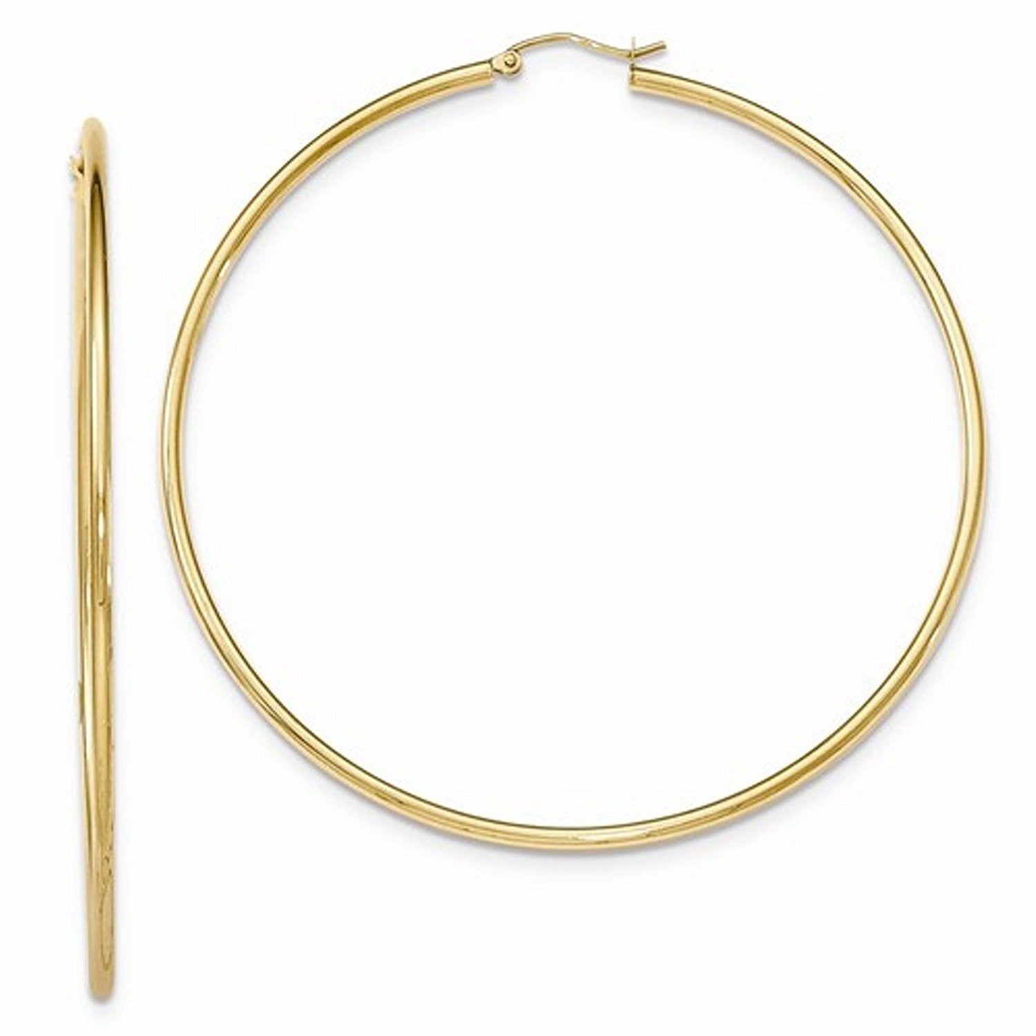 14K Yellow Gold 70mm x 2mm Round Classic Hoop Earrings